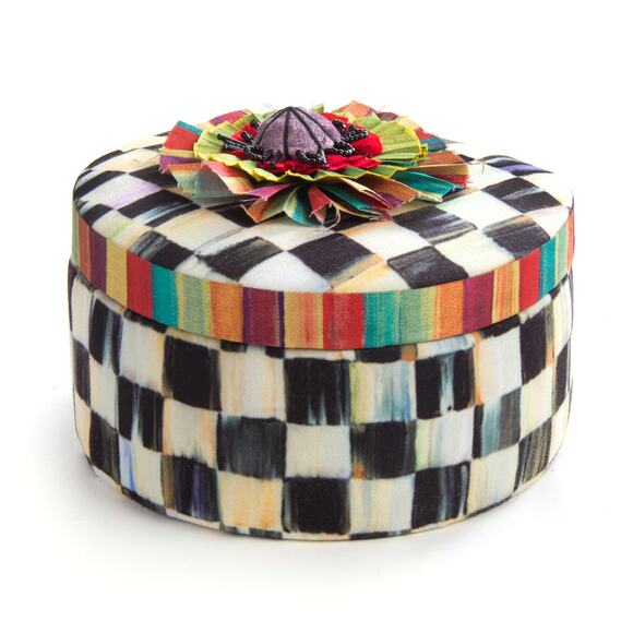 Brand New Mackenzie-Childs Courtly Check Round Jewelry Box - Picture 1 of 8